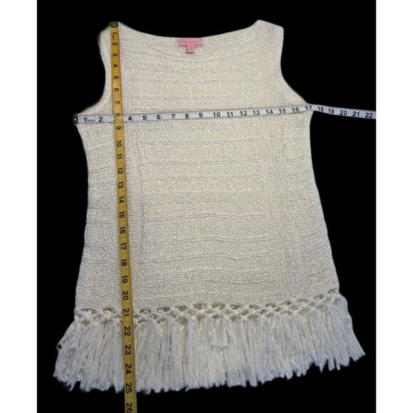 Lilly Pulitzer White Knit Luca Lua Tank Top/ Fringe Hem Coastal Boho Preppy 8 SM - Picture 2 of 4
